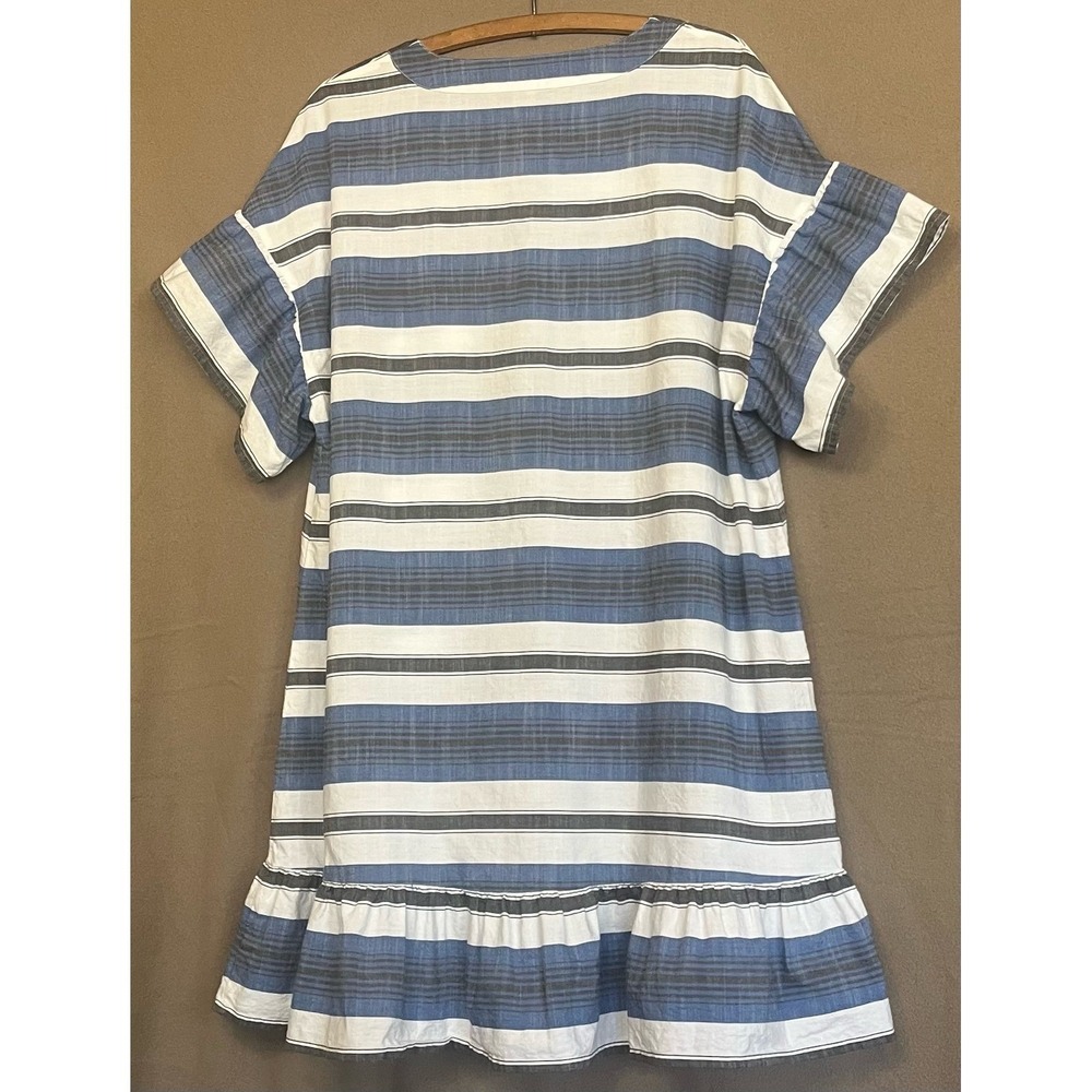 Lucky Brand Striped Dress Casual Ruffle Sleeve Tie Plus Blue White Boho Beach 1X - Picture 9 of 9